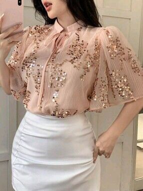 Women's Elegant Commuter Sequin Decorated Blouse